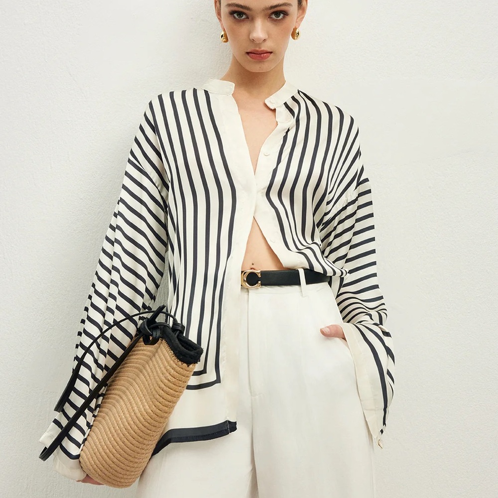 Commense Black and White Striped Blouse